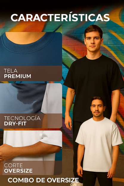 CAMISETAS OVERSIZE 40% ALGODÓN + 40% DE POLIESTER Y 20% SPANDEX  PARA HOMBRE 4 CAMISETAS X $ 114900